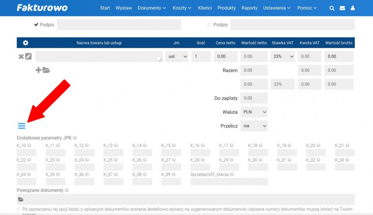 Edycja ewidencji plików JPK