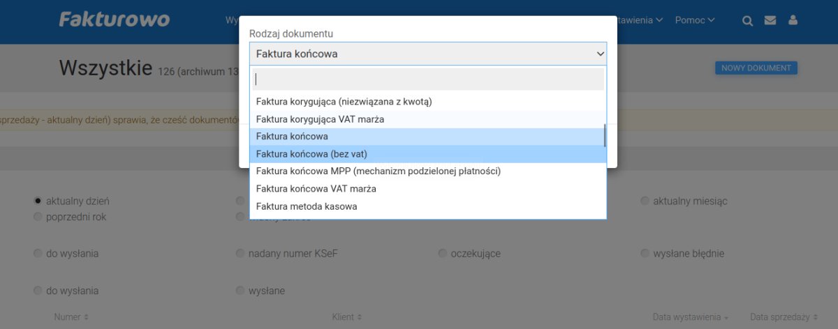 Faktura końcowa do faktury zaliczkowej Faktura końcowa do faktury zaliczkowej