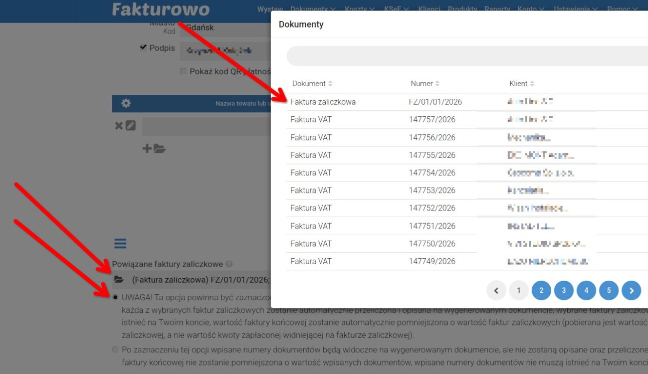 Faktura końcowa do faktury zaliczkowej