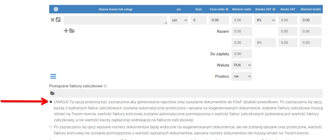Faktura końcowa do faktury zaliczkowej