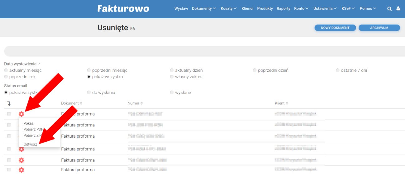 Odtworzenie usuniętego dokumentu