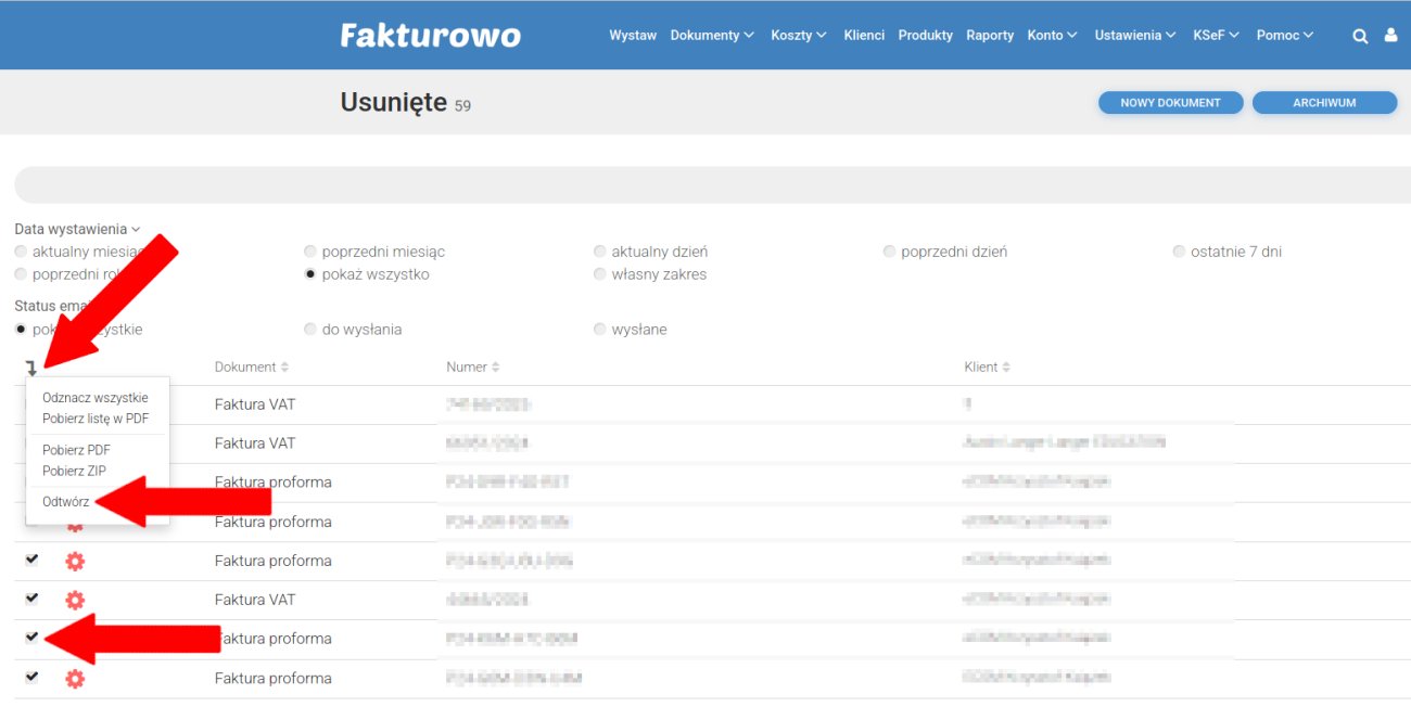 Odtworzenie usuniętego dokumentu