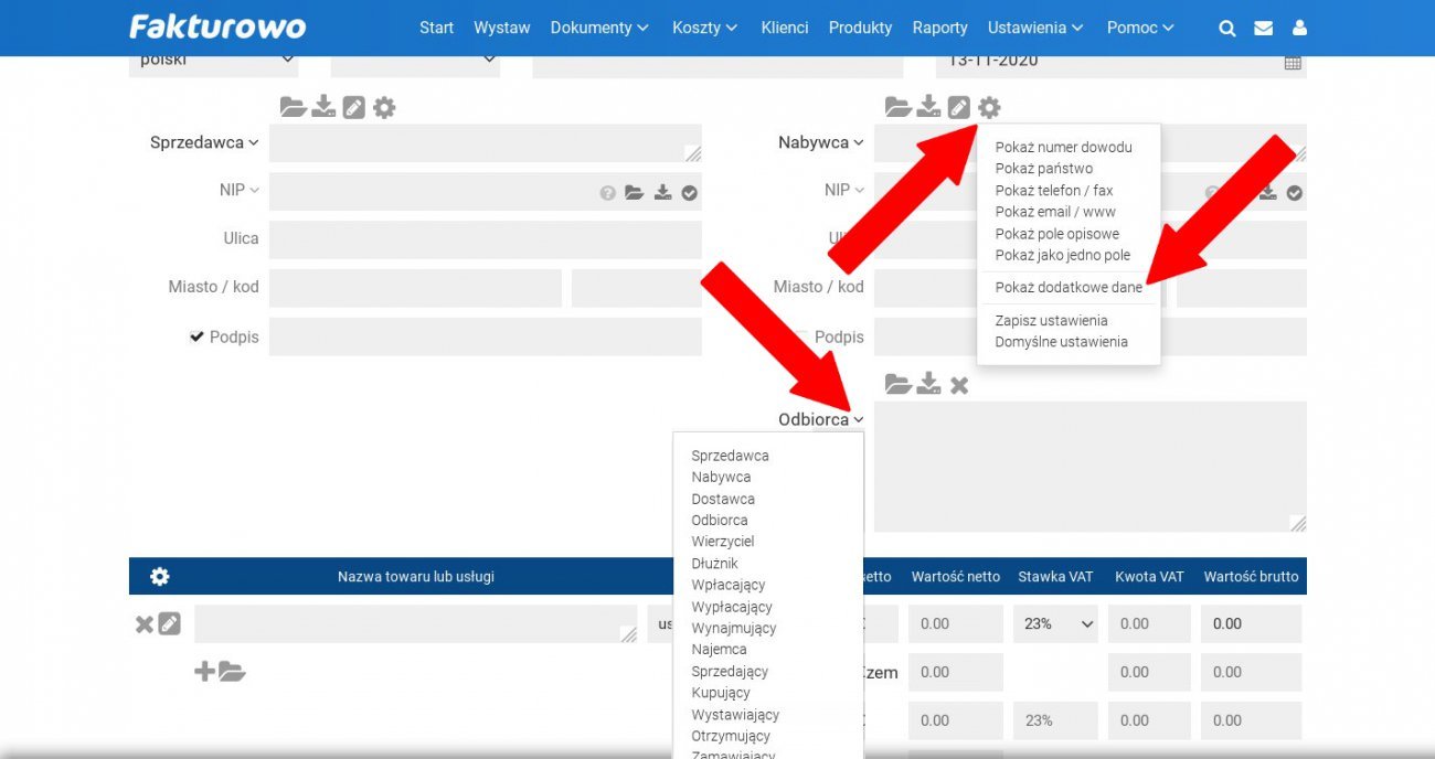 Jak umieścić dodatkowe dane na dokumencie?