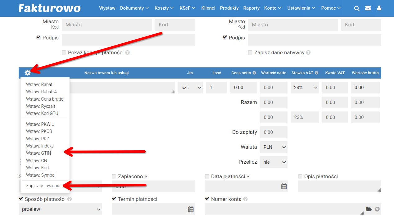 Dodatkowe kolumny na dokumencie
