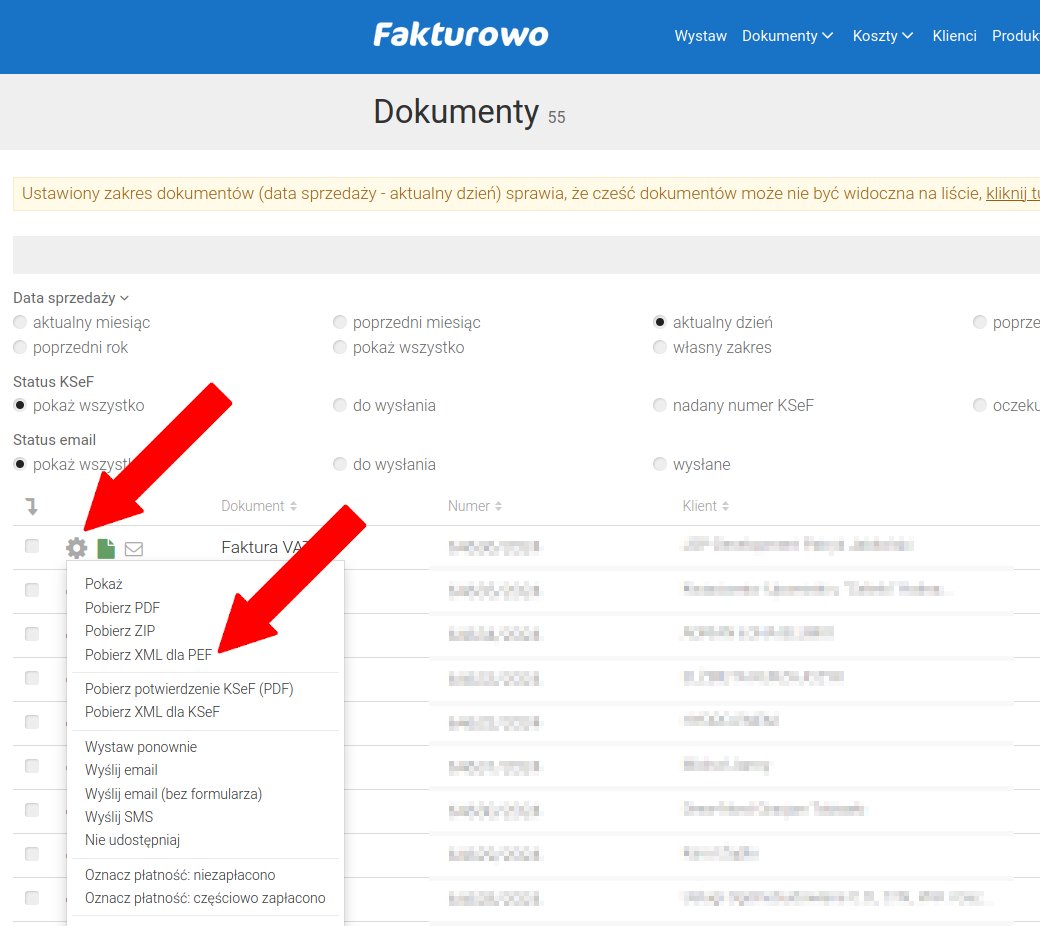 Faktura XML dla PEF