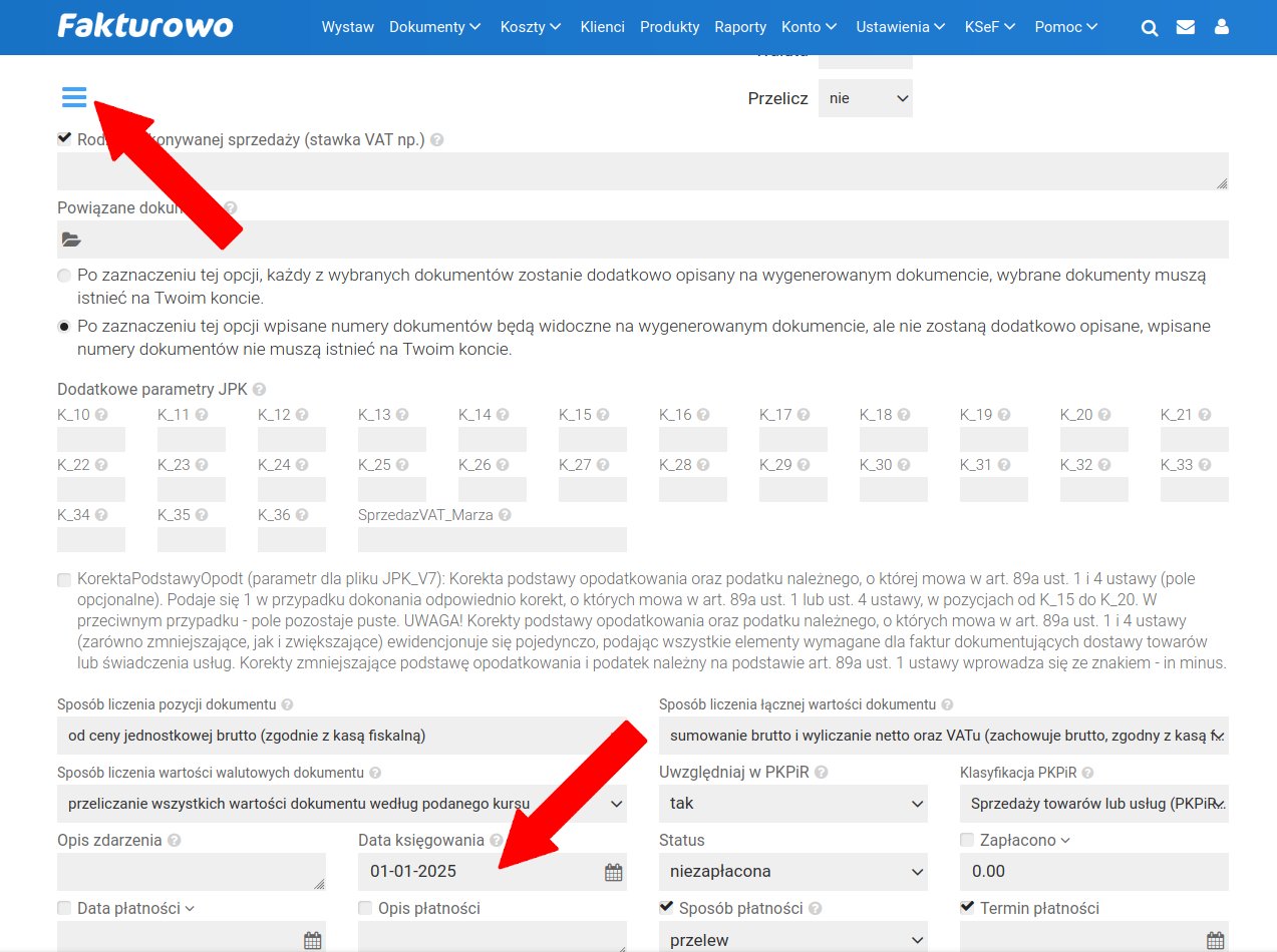 Data księgowania dokumentu