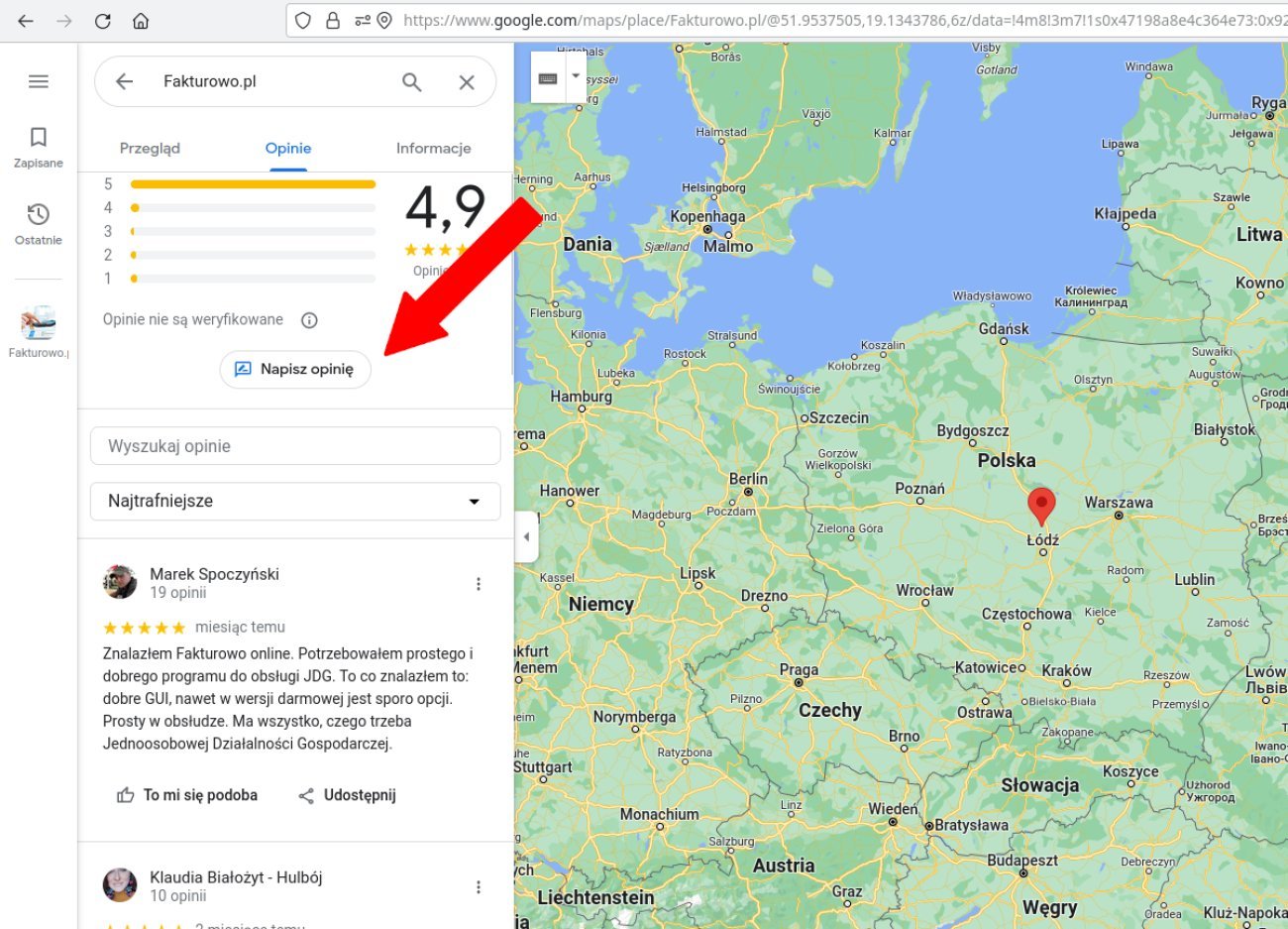 Opinia w Google Maps