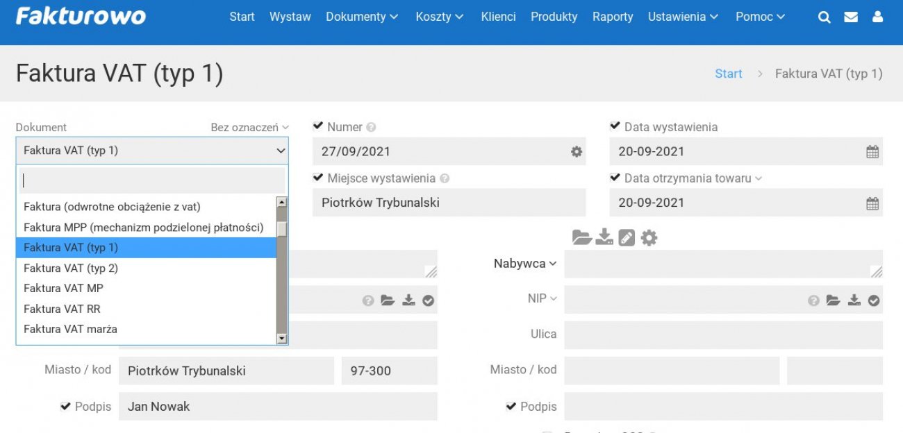 Różna numeracja dla dokumentu