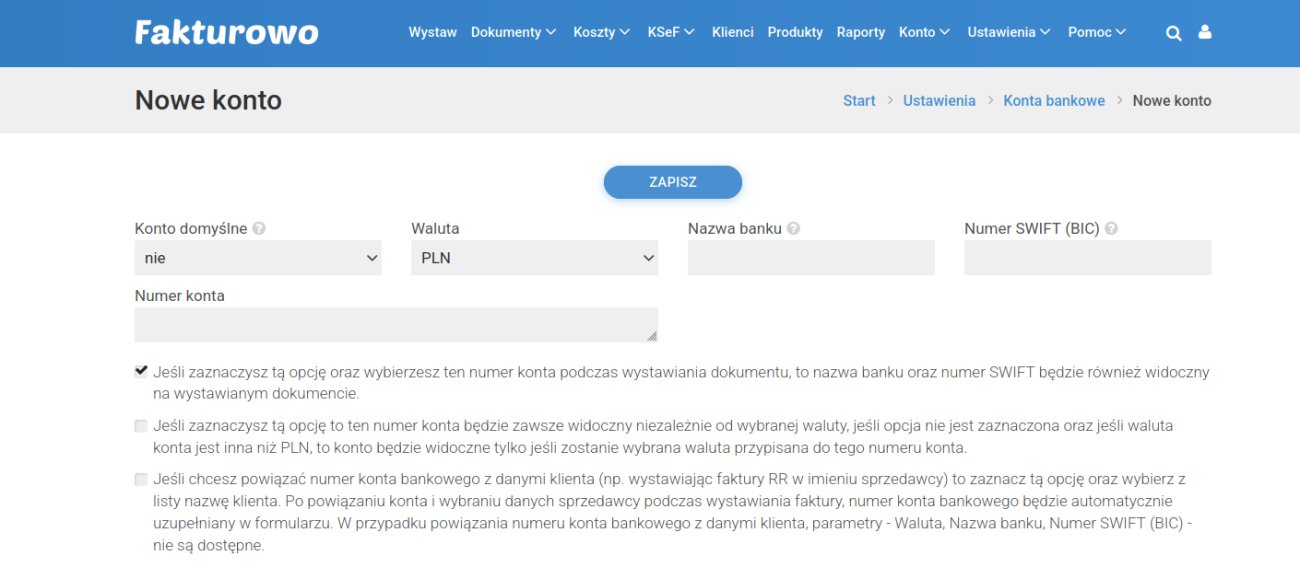 Wybranie konta bankowego