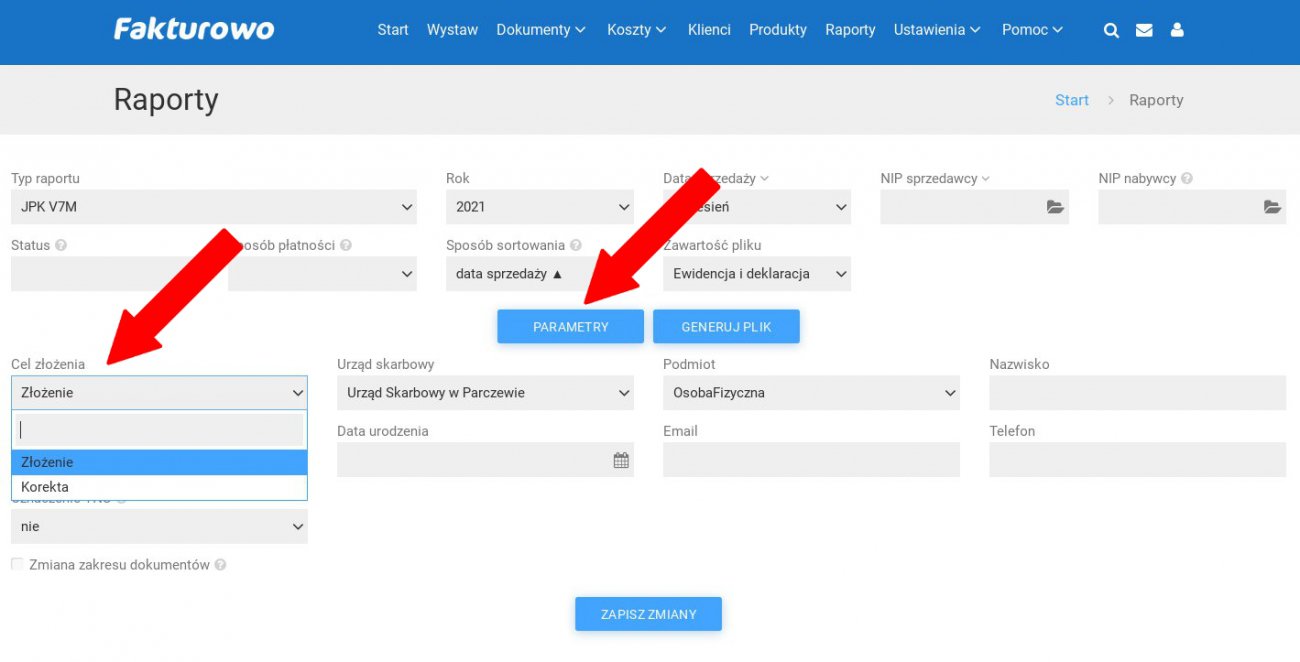 Korekta pliku JPK V7