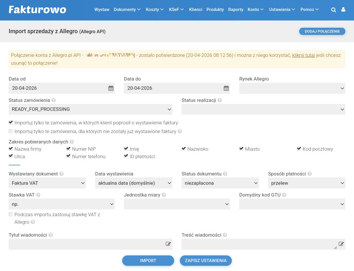 Import sprzedaży z Allegro API