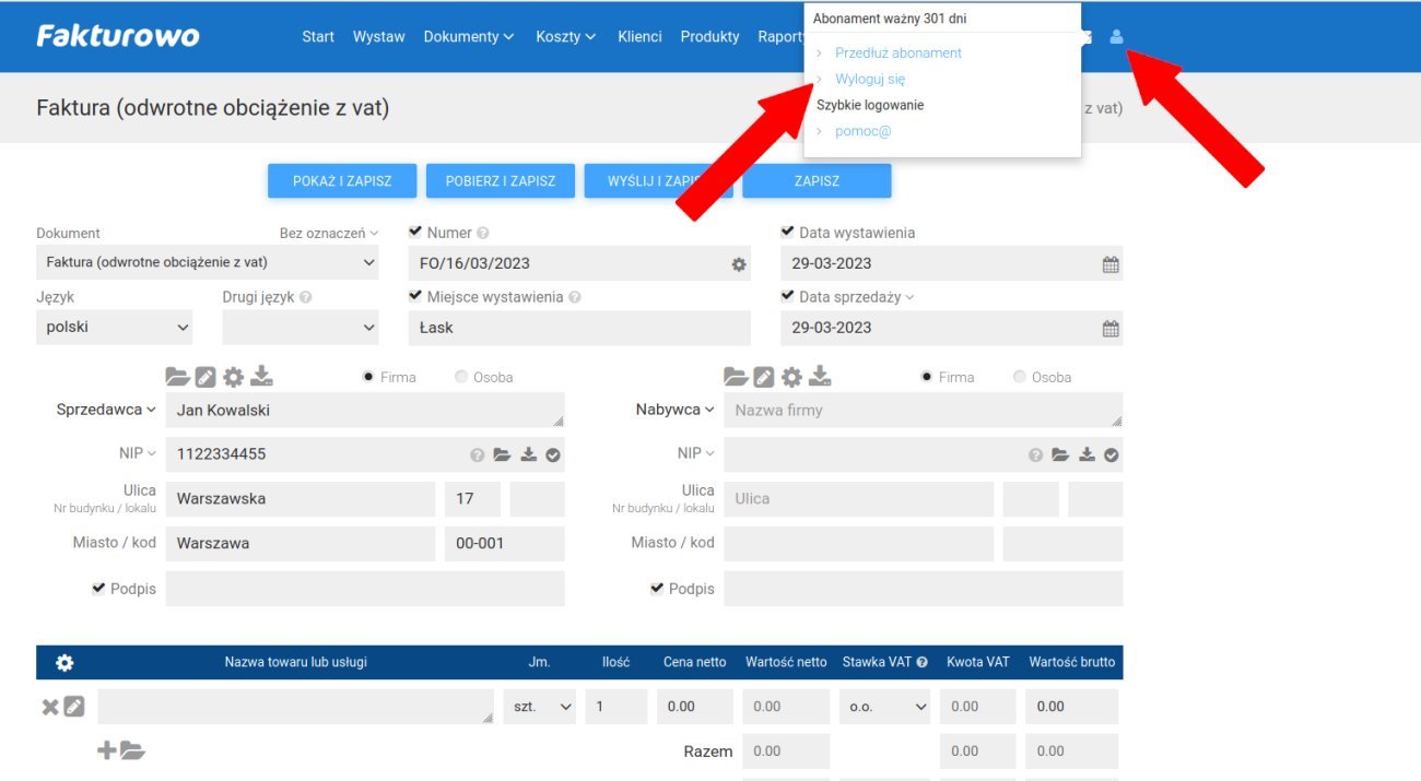 Jak wylogować się z programu?