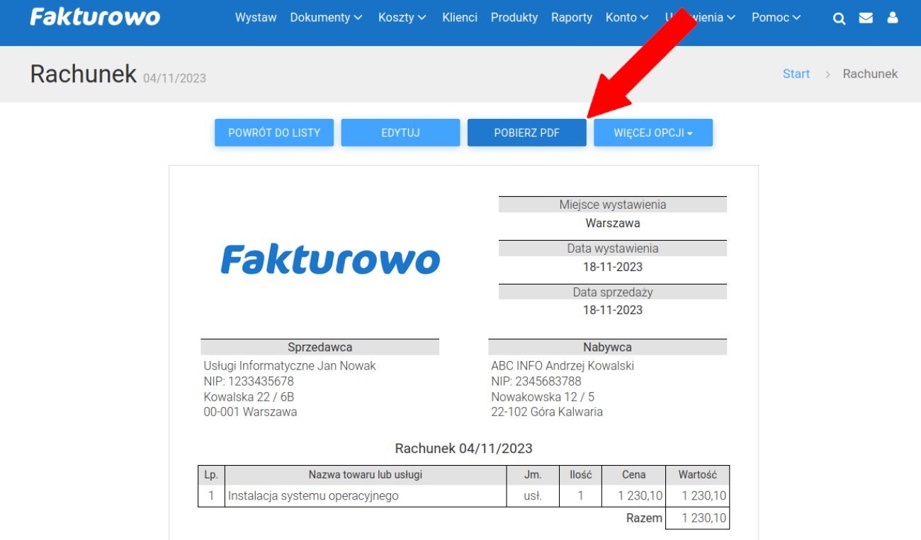 Jak wydrukować wystawioną fakturę dokument?