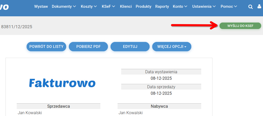Wysyłanie faktur do KSeF