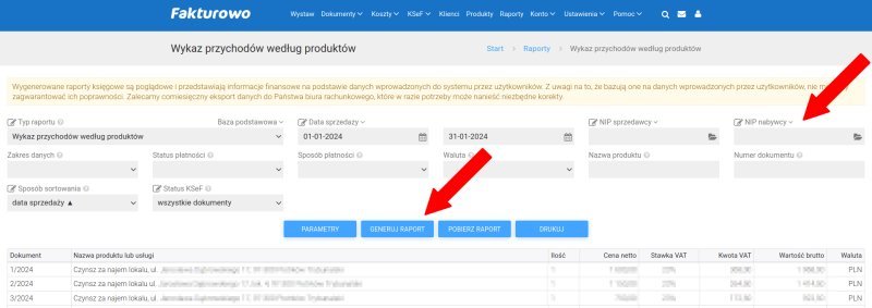 Raport produktów dla kontrahneta Raport produktów dla kontrahneta