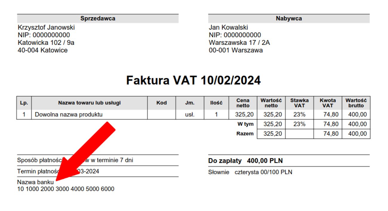 Nazwa banku na fakturze