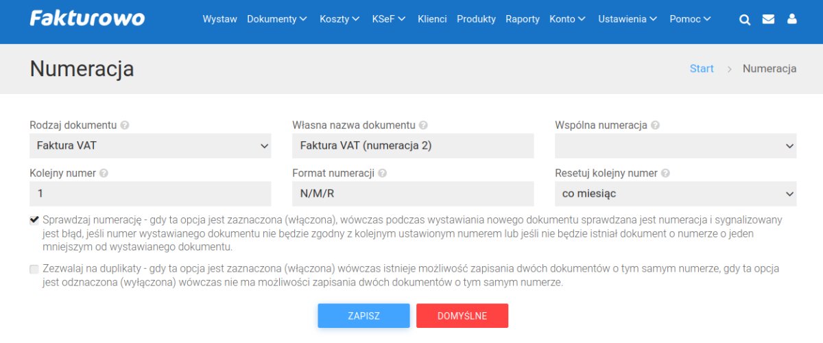 Osobna numeracja faktur