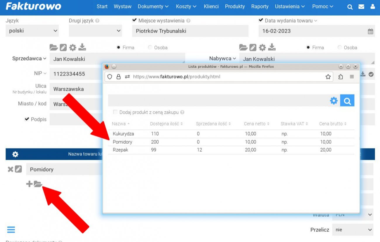 Dodawanie produktów/usług