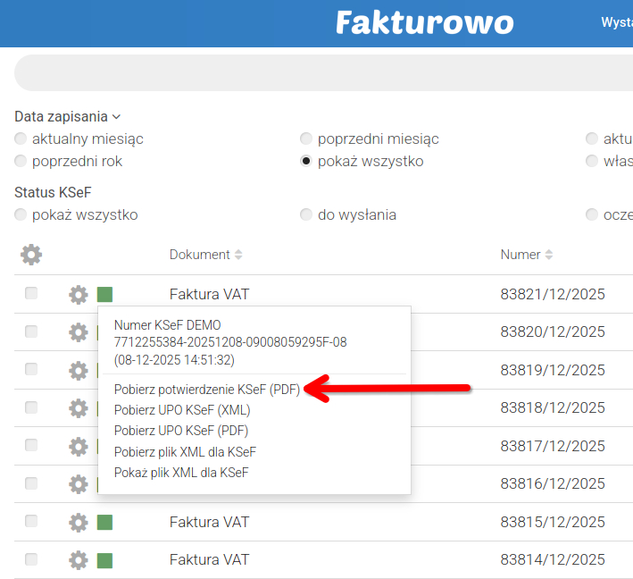 Status wysłania i pobranie UPO