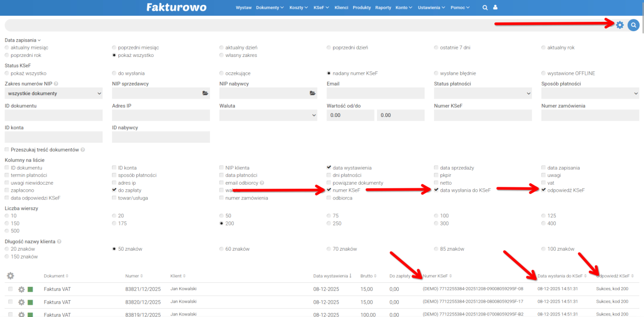Raporty dla faktur wysłanych do KSeF