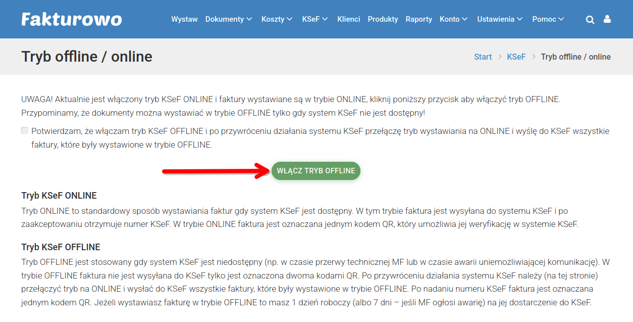 Tryb KSeF online i offline