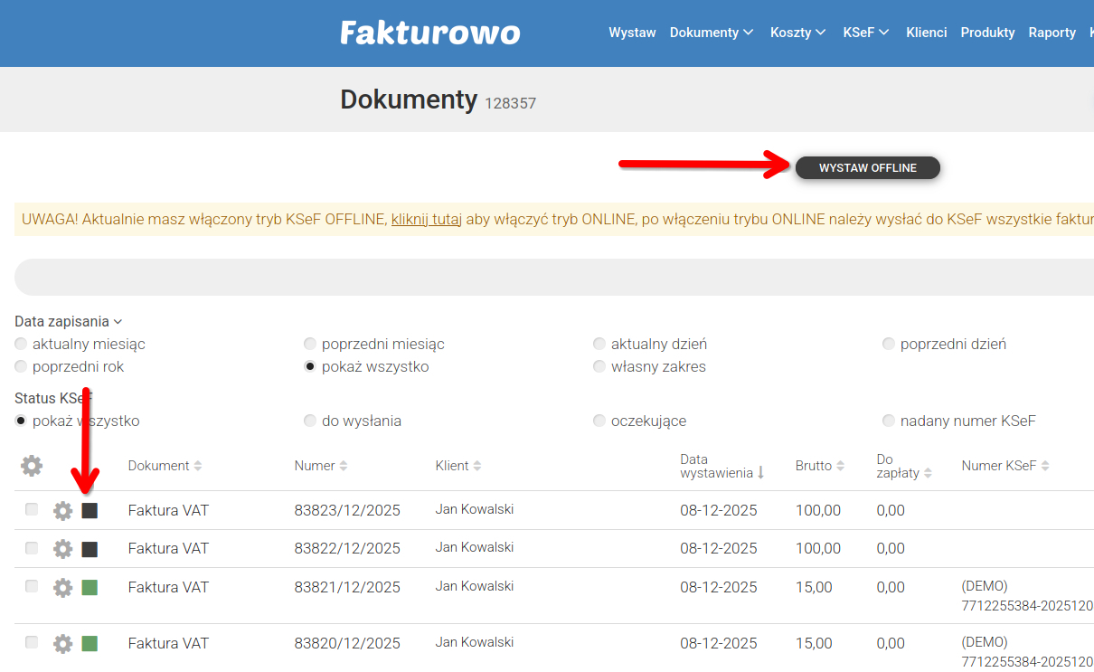 Tryb KSeF online i offline