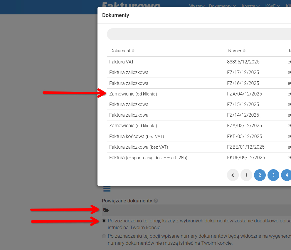Zamówienie na fakurze zaliczkowej KSeF