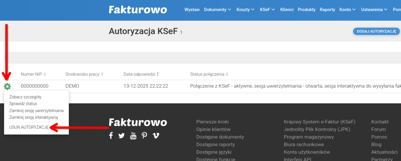 Usunięcie autoryzacji z KSeF