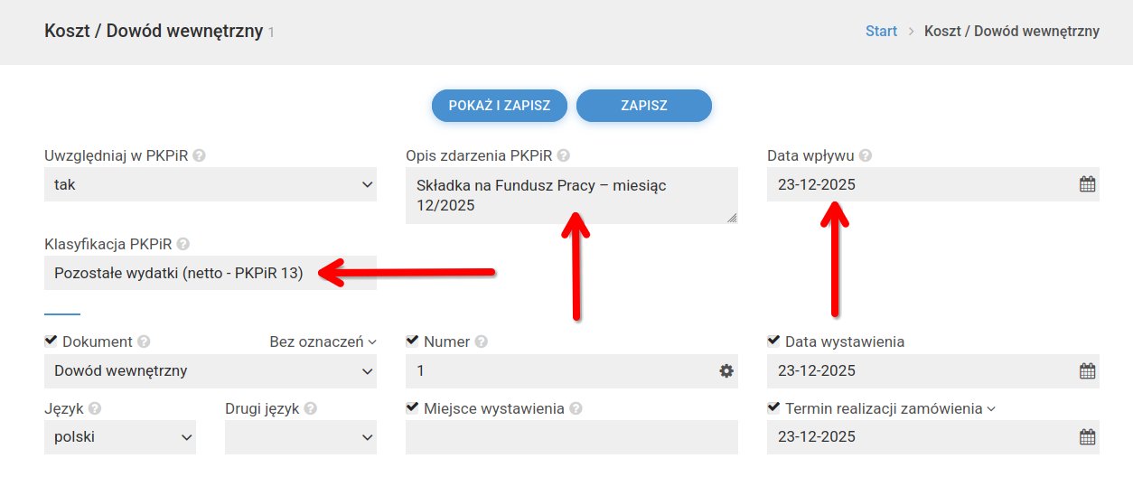 Fundusz Pracy jako koszt w KPiR