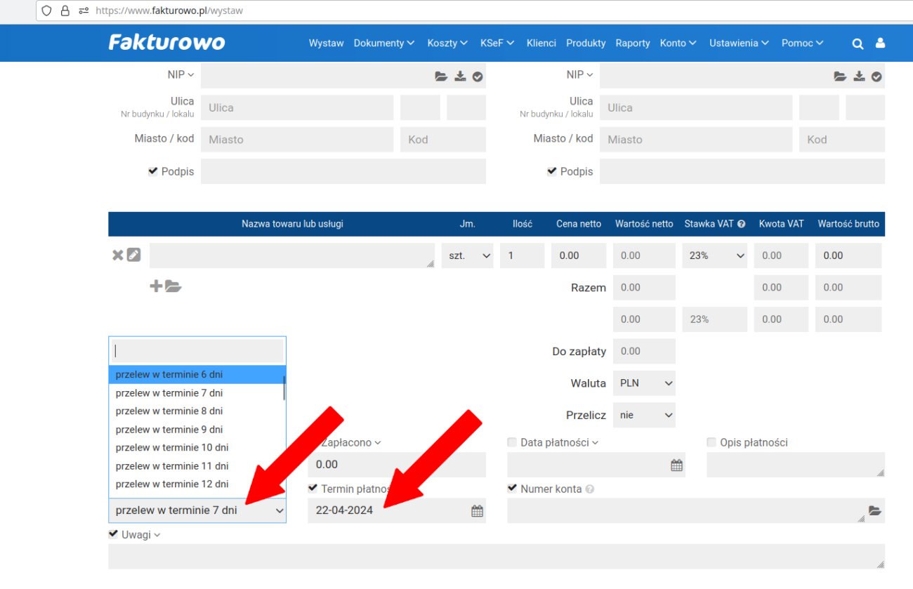 Termin płatności na fakturze