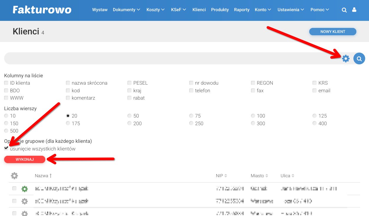 Usunięcie bazy produktów/klientów
