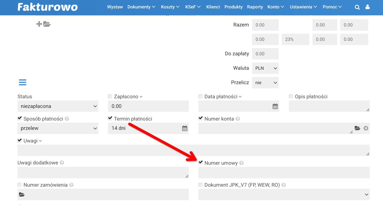 Numer umowy na fakturze