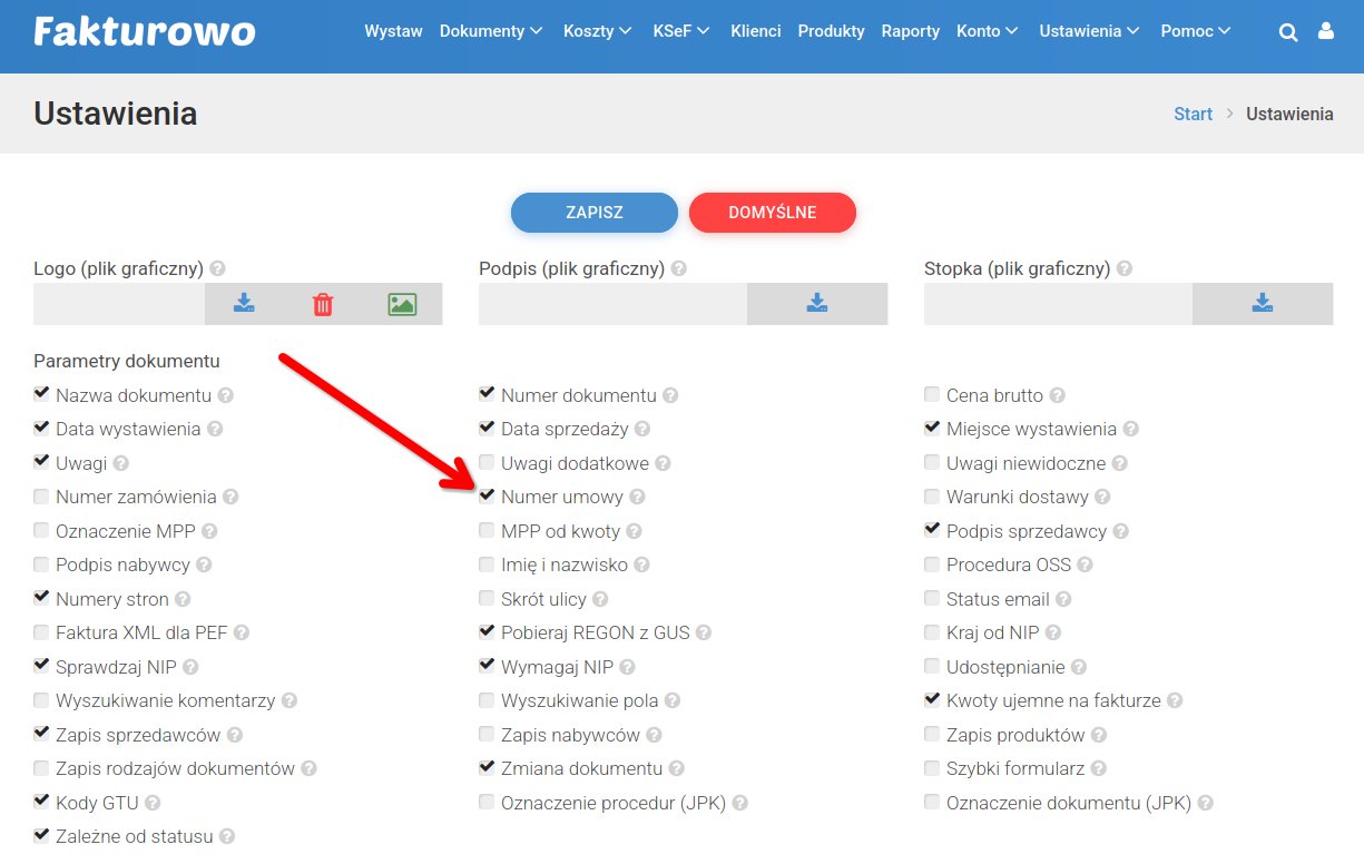 Numer umowy na fakturze