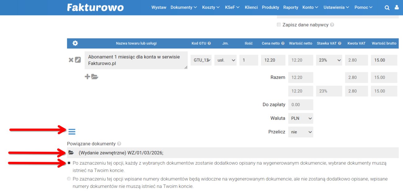 WZ na fakturze wysyłanej do KSeF