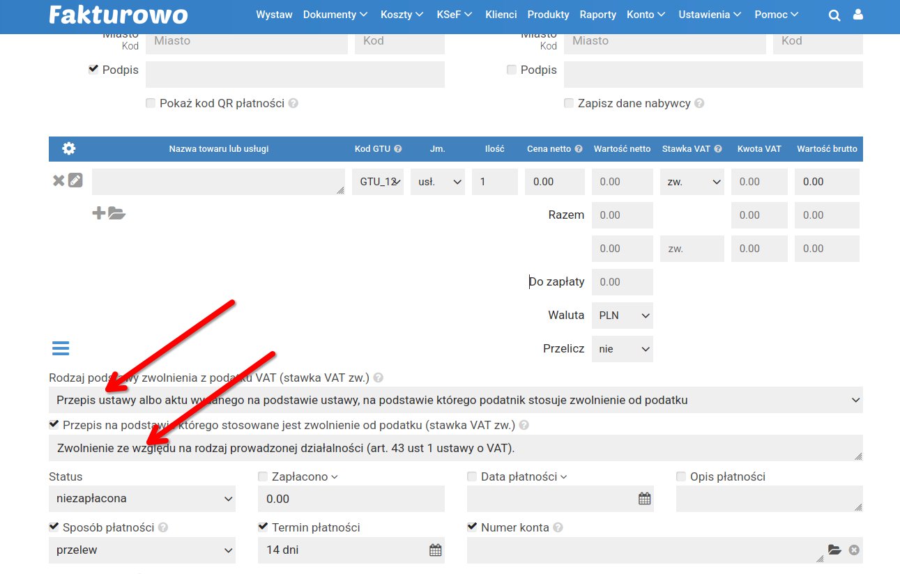 Podstawa zwolnienia KSeF