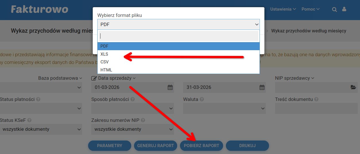 Formaty pobieranych raportów