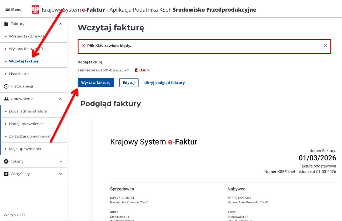 Wczytywanie plików XML faktur do KSeF