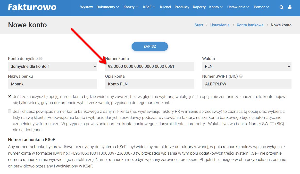 Numer rachunku w KSeF