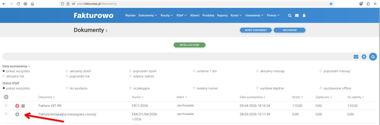 Faktura korygująca (niezwiązana z kwotą) w KSeF