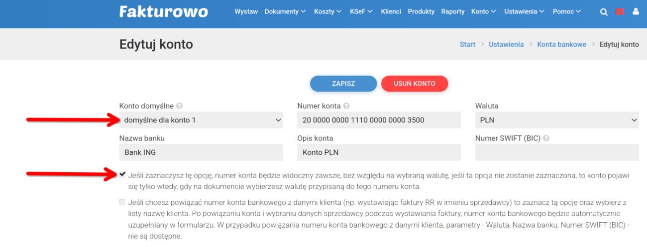Dwa numery rachunków na fakturze