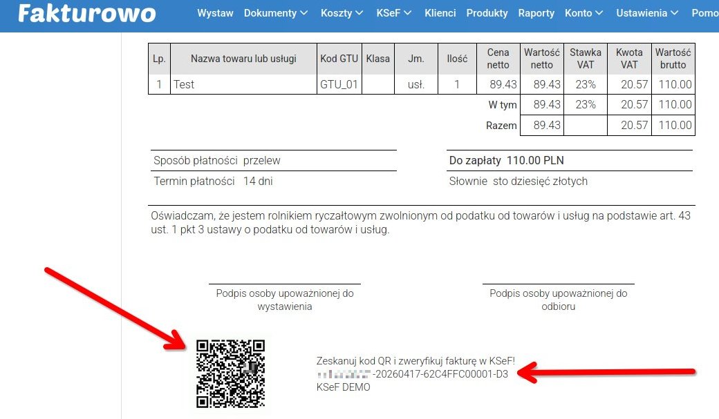 Faktura wysłana do KSeF