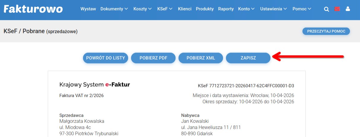 KSeF / Pobrane / Sprzedażowe