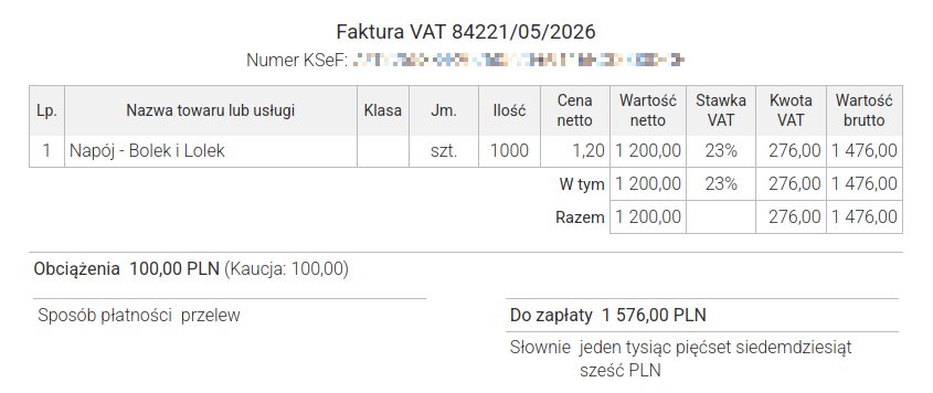Rozliczenie kaucji na fakturze w KSeF
