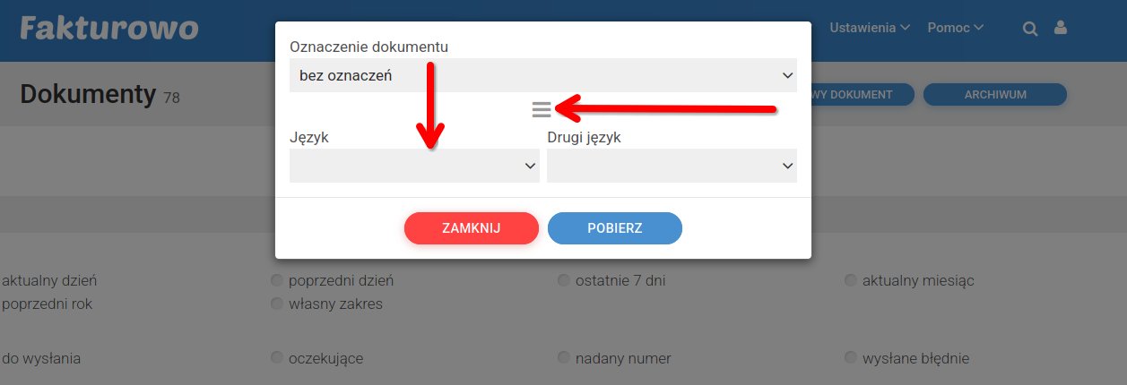 Pobieranie faktur w innym języku