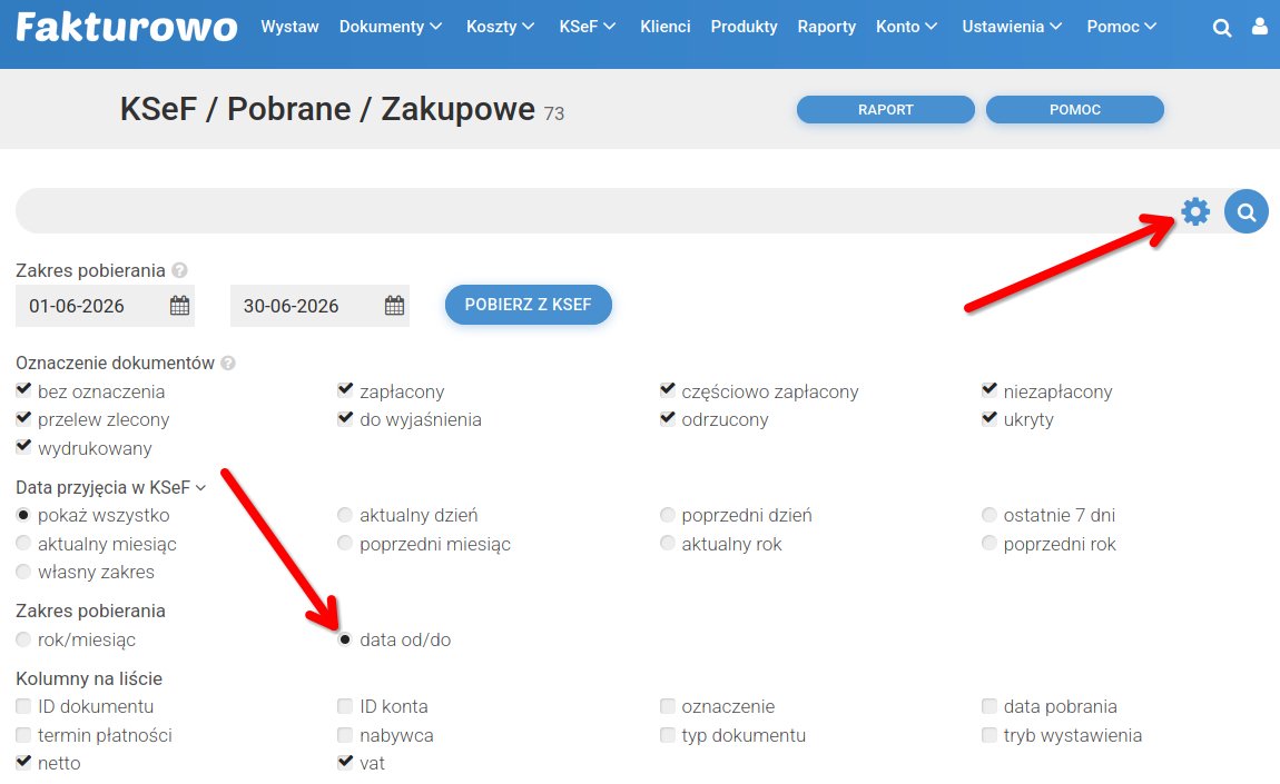 Zakres pobierania dokumentów z KSeF