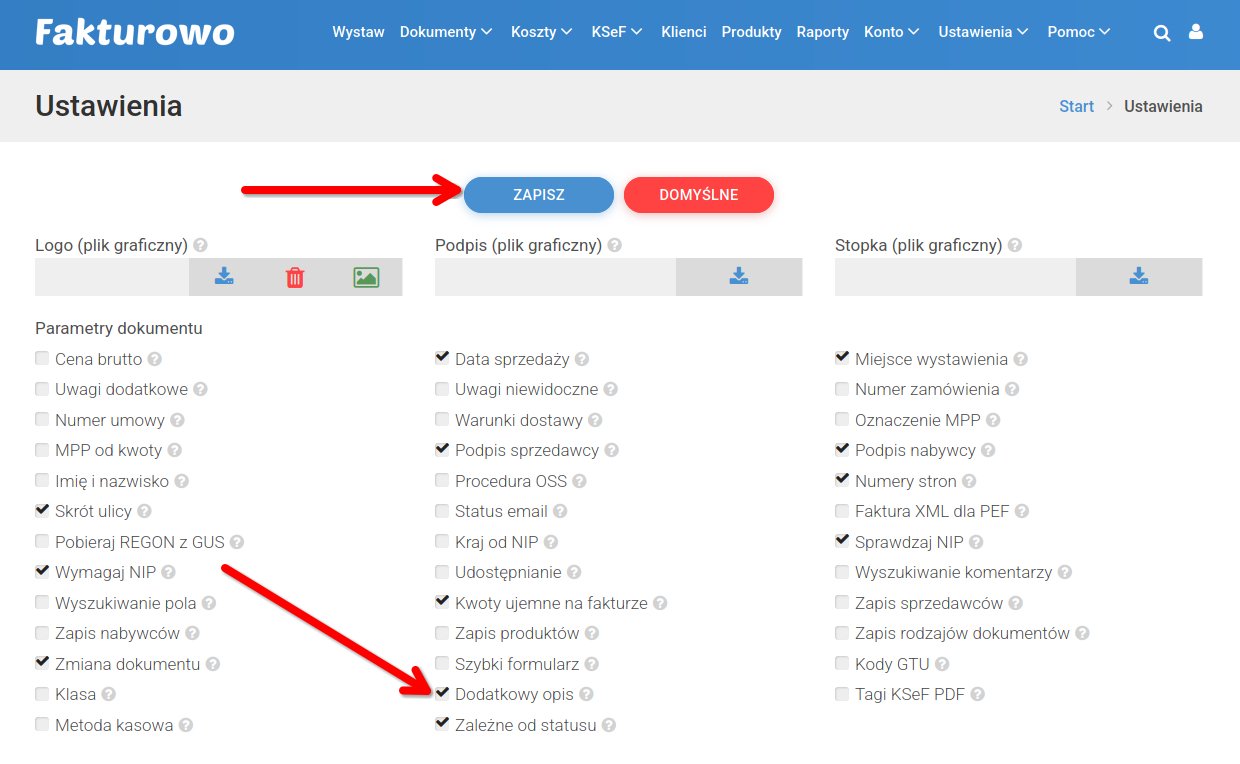 Dodatkowy opis pozycji na fakturze (KSeF)
