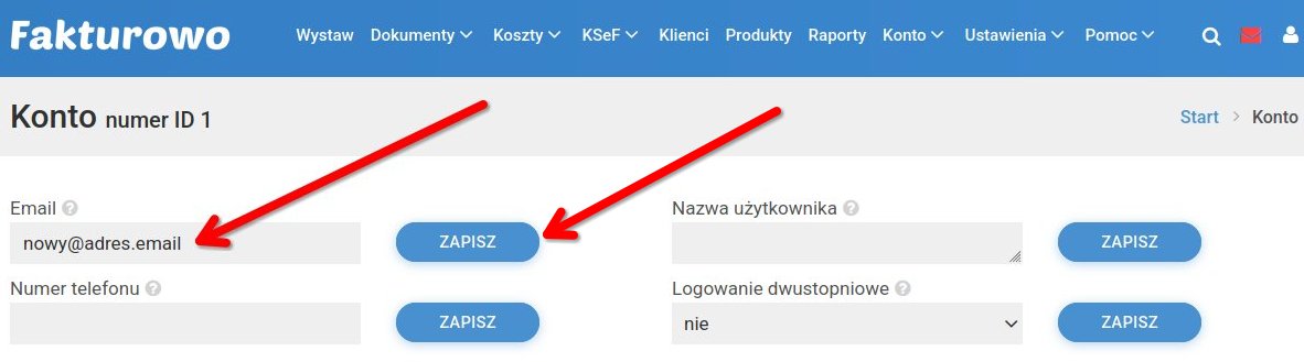 Zmiana adresu e-mail