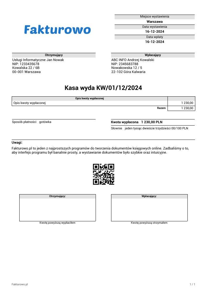 wzór PDF dokumentu - kasa wyda (KW)