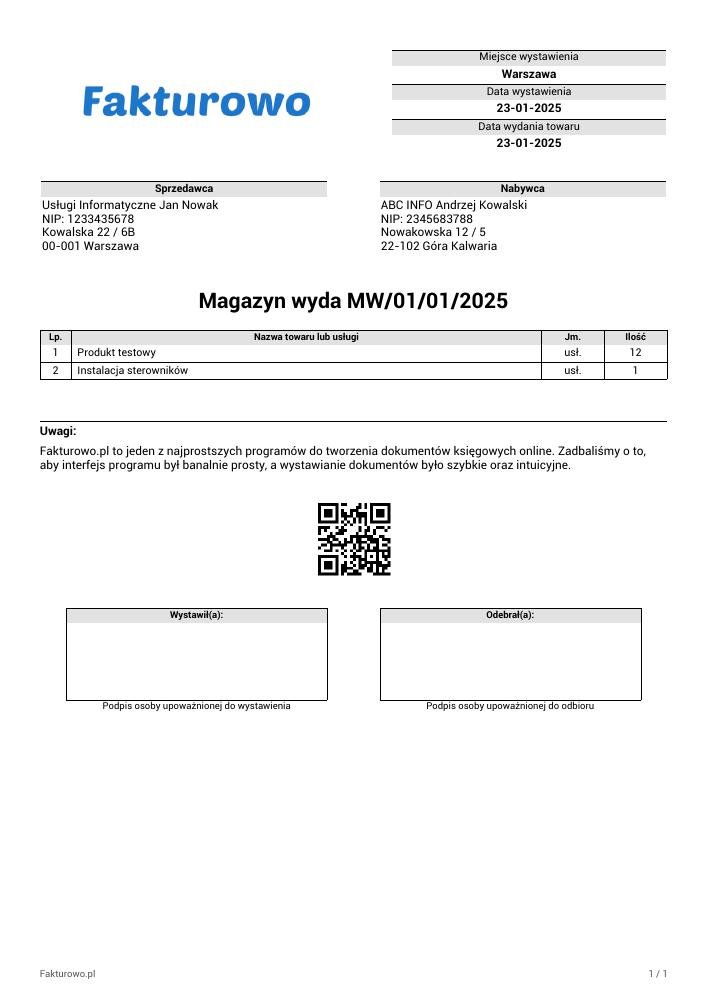 wzór PDF dokumentu - magazyn wyda (tylko ilość)