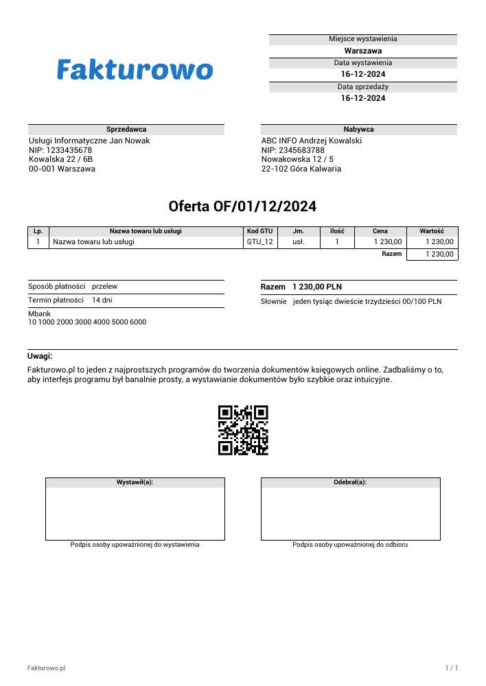 wzór PDF oferty